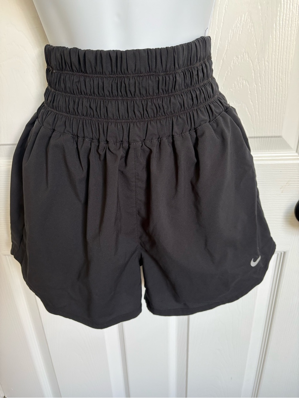 Nike Black High-Waist Smocked Athletic Shorts